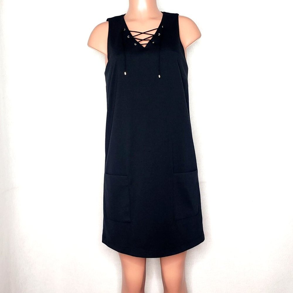 C by Charming Charlie Black A-Line Dress Lace Up Neckline Shift